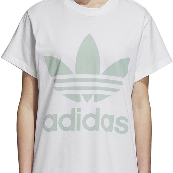 ADIDAS Trefoil oversize fit tee, XS, white/blush green - Picture 1 of 5